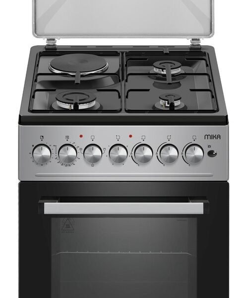 Mika MST5060U31ESL Standing Cooker 50cm x 60 cm, 3 Gas Burner + 1 Electric Plate & Electric Oven, Silver