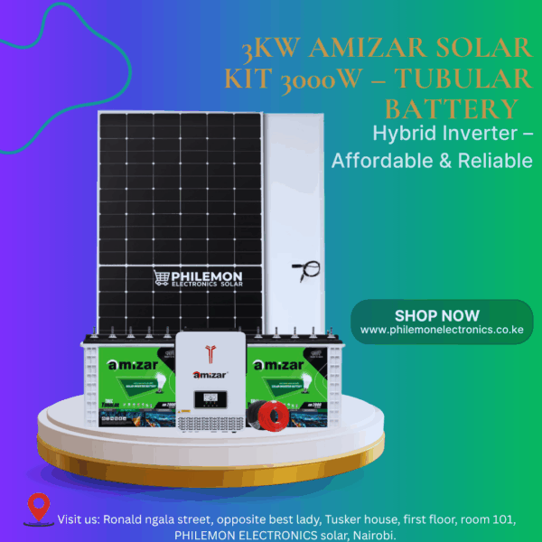 3Kw Amizar Solar Kit 3000w – Tubular Battery Hybrid Inverter – Affordable & Reliable
